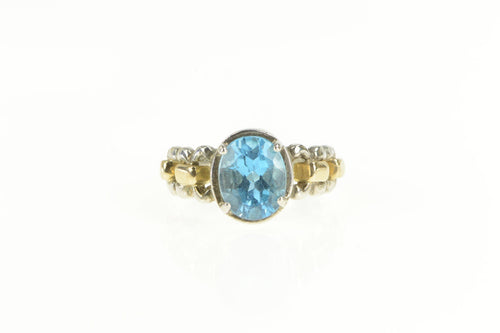 14K Two Tone 14k Gold Blue Topaz Chain Band Ring Yellow Gold