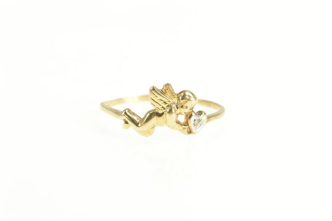 10K Cupid Diamond Inset Valentine Love Promise Ring Yellow Gold