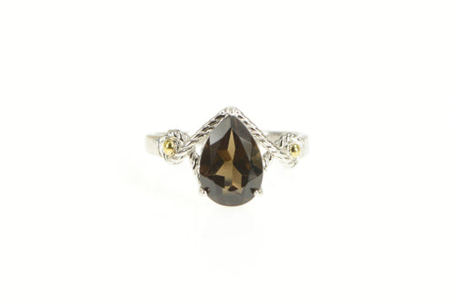 Sterling Silver Pear Smoky Quartz Diamond Accent Statement Ring