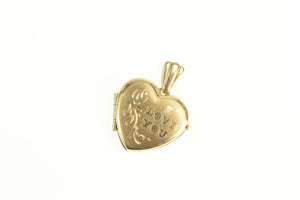 14K I Love You Heart Photo Picture Locket Pendant Yellow Gold