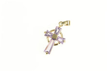 Load image into Gallery viewer, 14K Baguette Amethyst Cross Christian Faith Symbol Pendant Yellow Gold