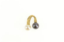 Load image into Gallery viewer, 14K Black &amp; White Pearl Retro Loop Curved Pendant Yellow Gold