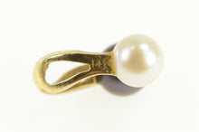 Load image into Gallery viewer, 14K Black &amp; White Pearl Retro Loop Curved Pendant Yellow Gold