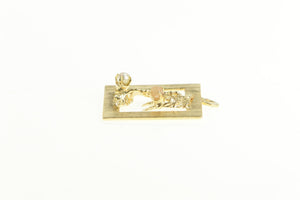 14K Squared Retro Palm Tree Pearl Tropical Charm/Pendant Yellow Gold