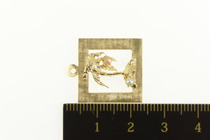 14K Squared Retro Palm Tree Pearl Tropical Charm/Pendant Yellow Gold