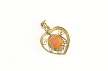 Load image into Gallery viewer, 14K Retro Carved Shell Cameo Ornate Heart Filigree Pendant Yellow Gold