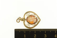 Load image into Gallery viewer, 14K Retro Carved Shell Cameo Ornate Heart Filigree Pendant Yellow Gold