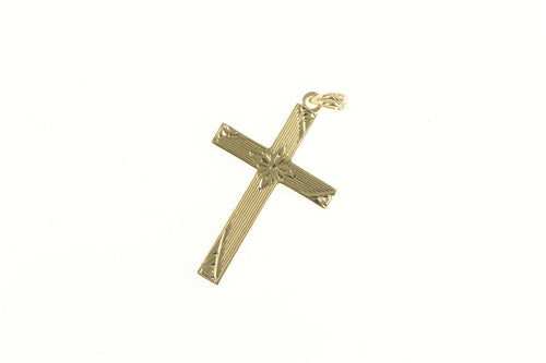 10K Ornate Floral Etched Design Cross Christian Pendant Yellow Gold