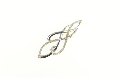 10K 0.30 Ctw Diamond Encrusted Wavy Loop Swirl Pendant White Gold