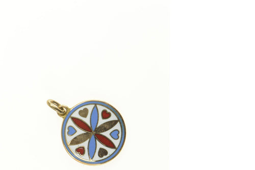 10K Enamel Stylized Flower Heart Accent Round Charm/Pendant Yellow Gold