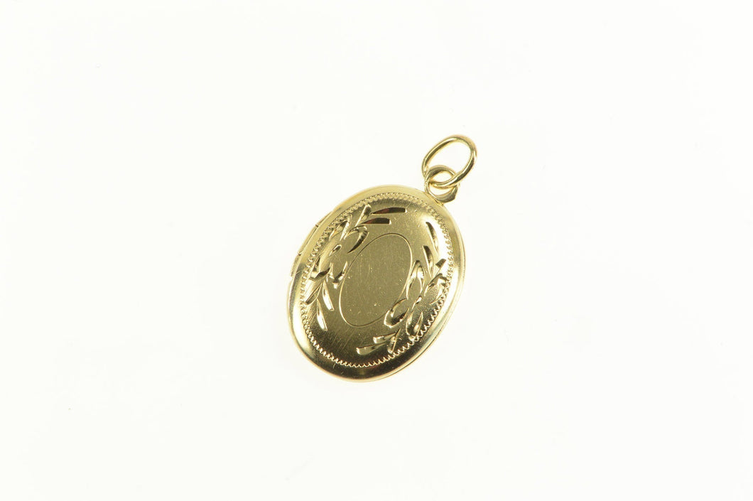 14K Etched Floral Vine Oval Picture Photo Locket Charm/Pendant Yellow Gold