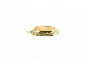 14K Ornate Carved Lady Shell Cameo Charm/Pendant Yellow Gold
