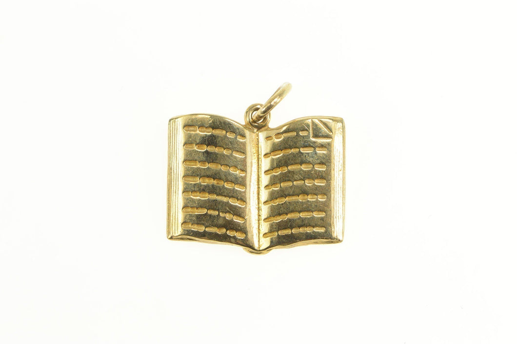 14K 3D Etched Book Literature Writer Library Charm/Pendant Yellow Gold