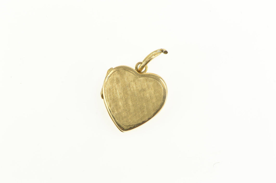14K Heart Crosshatch Textured Retro Locket Charm/Pendant Yellow Gold