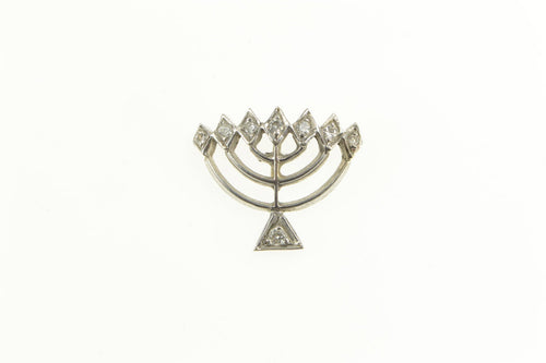 14K Diamond Menorah Jewish Faith Symbol Candle Pendant White Gold
