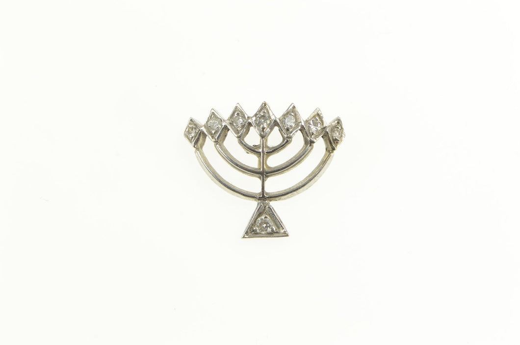 14K Diamond Menorah Jewish Faith Symbol Candle Pendant White Gold