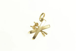 14K 3D Crossed Skis Skier Winter Sport Charm/Pendant Yellow Gold