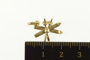 14K 3D Crossed Skis Skier Winter Sport Charm/Pendant Yellow Gold