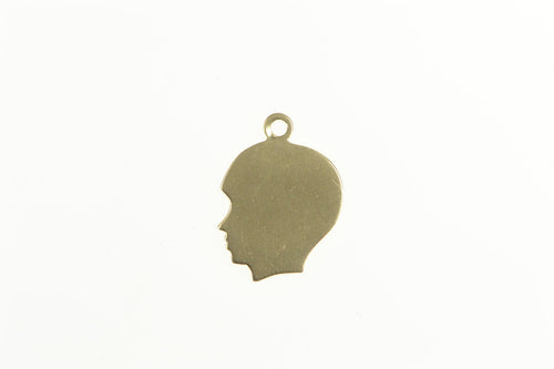 14K Retro Boy Profile Child Kid's Engravable Charm/Pendant Yellow Gold