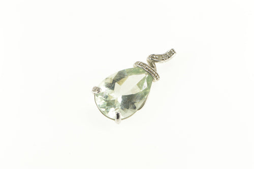10K Pear Prasiolite Diamond Accent Statement Pendant White Gold