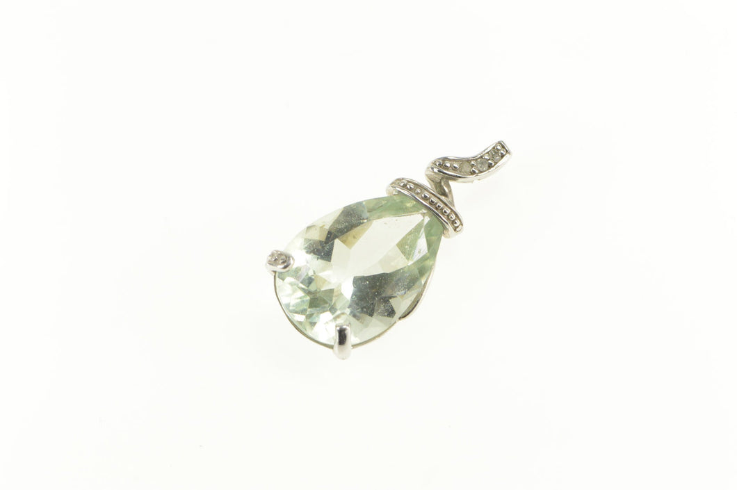 10K Pear Prasiolite Diamond Accent Statement Pendant White Gold