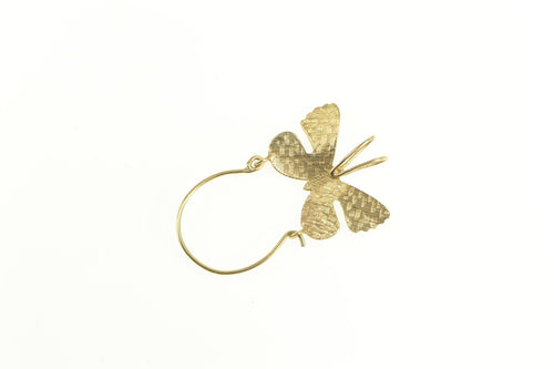 14K Checkered Pattern Butterfly Charm Holder Loop Pendant Yellow Gold