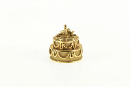 14K 3D Birthday Cake Happy Birthday Charm/Pendant Yellow Gold