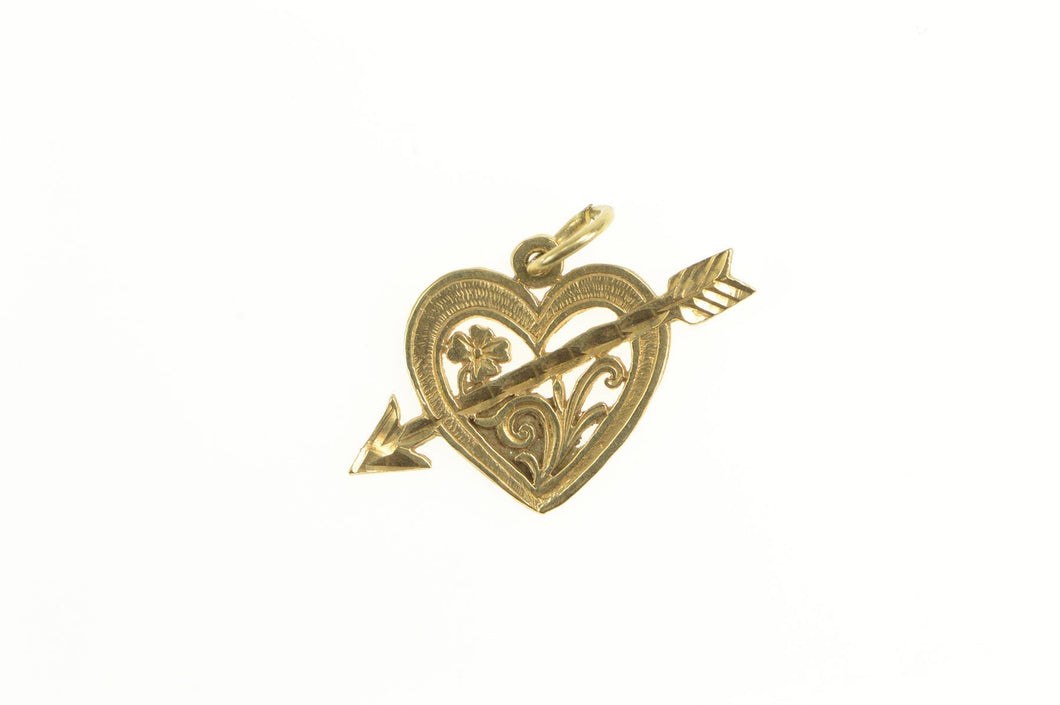 14K Diamond Cut Heart Love Cupid Valentine Charm/Pendant Yellow Gold