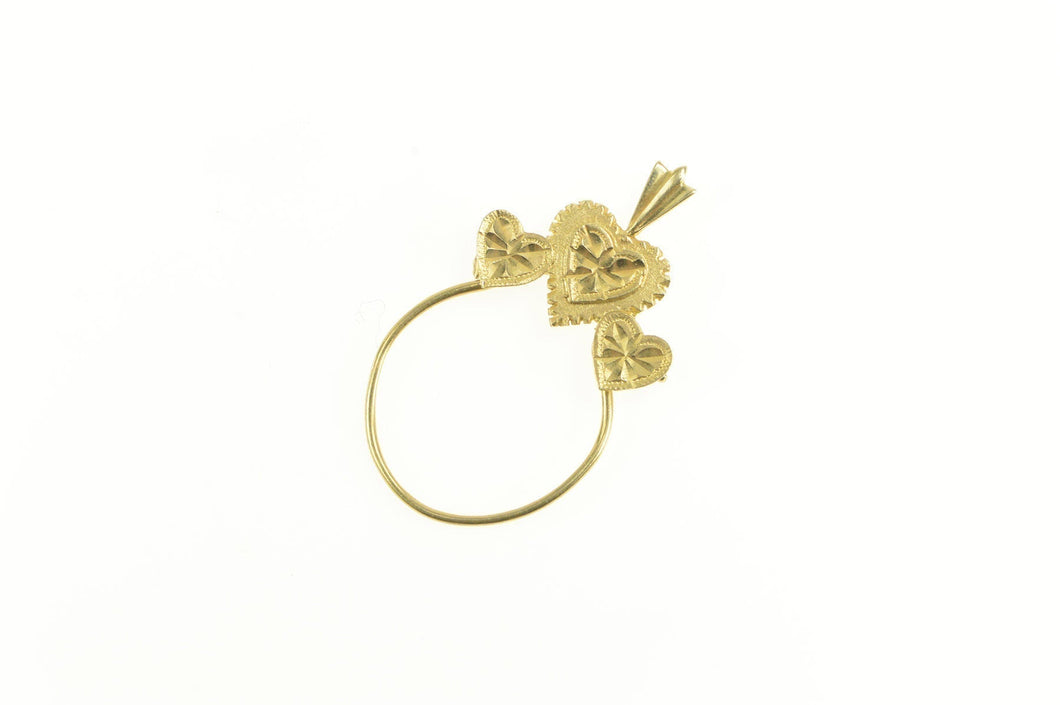 14K Diamond Cut Heart Love Symbol Charm Holder Pendant Yellow Gold