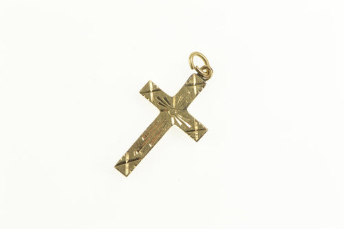 10K Diamond Cut Retro Cross Christian Faith Charm/Pendant Yellow Gold