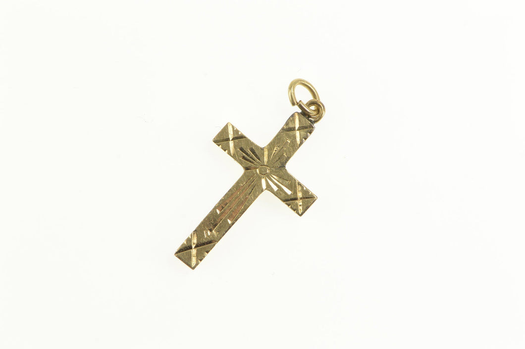 10K Diamond Cut Retro Cross Christian Faith Charm/Pendant Yellow Gold