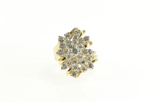 14K 2.28 Ctw 1960's Diamond Cluster Statement Ring Yellow Gold