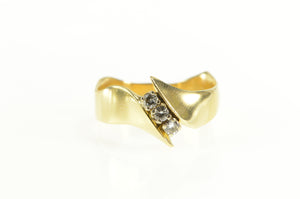 14K Diamond Wavy Design Retro Wedding Ring Yellow Gold