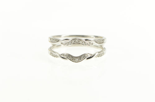 14K Diamond Twist Design Wedding Guard Band Ring White Gold