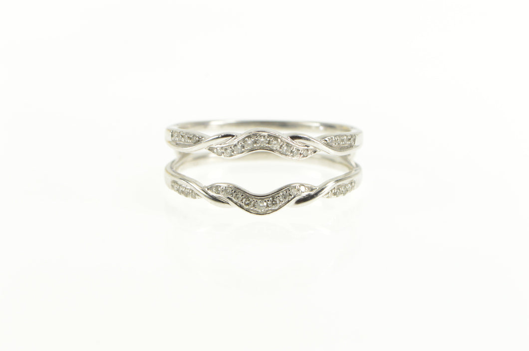 14K Diamond Twist Design Wedding Guard Band Ring White Gold