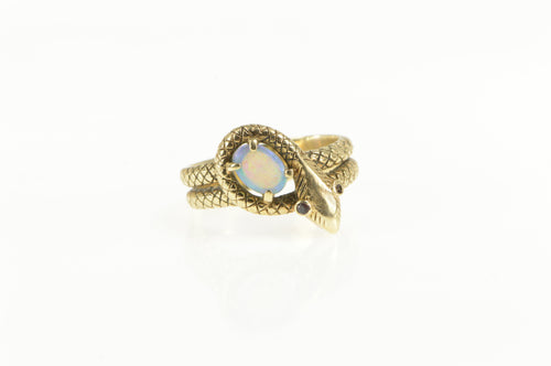 10K Ornate Natural Opal Snake Serpent Wrap Ring Yellow Gold