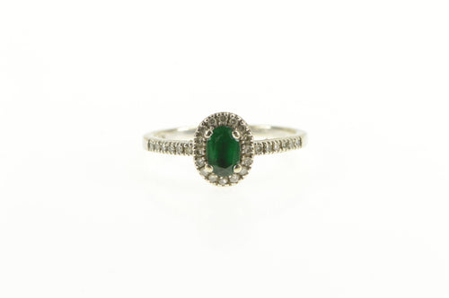 10K Oval Emerald Diamond Halo Engagement Ring White Gold