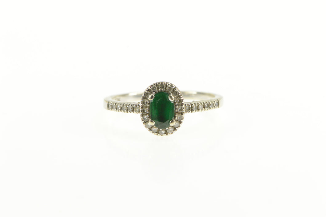 10K Oval Emerald Diamond Halo Engagement Ring White Gold