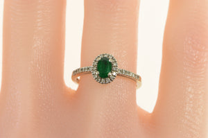 10K Oval Emerald Diamond Halo Engagement Ring White Gold