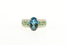Load image into Gallery viewer, 14K Oval London Blue Topaz Diamond Green Enamel Ring Yellow Gold
