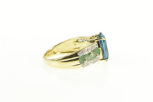 Load image into Gallery viewer, 14K Oval London Blue Topaz Diamond Green Enamel Ring Yellow Gold