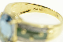 Load image into Gallery viewer, 14K Oval London Blue Topaz Diamond Green Enamel Ring Yellow Gold