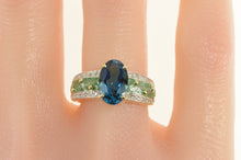 Load image into Gallery viewer, 14K Oval London Blue Topaz Diamond Green Enamel Ring Yellow Gold