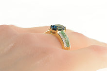 Load image into Gallery viewer, 14K Oval London Blue Topaz Diamond Green Enamel Ring Yellow Gold