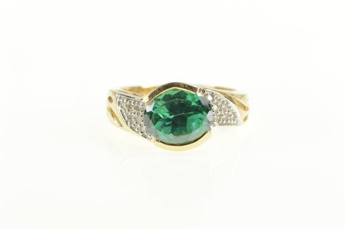 14K Oval Tourmaline Diamond Pave Statement Ring Yellow Gold