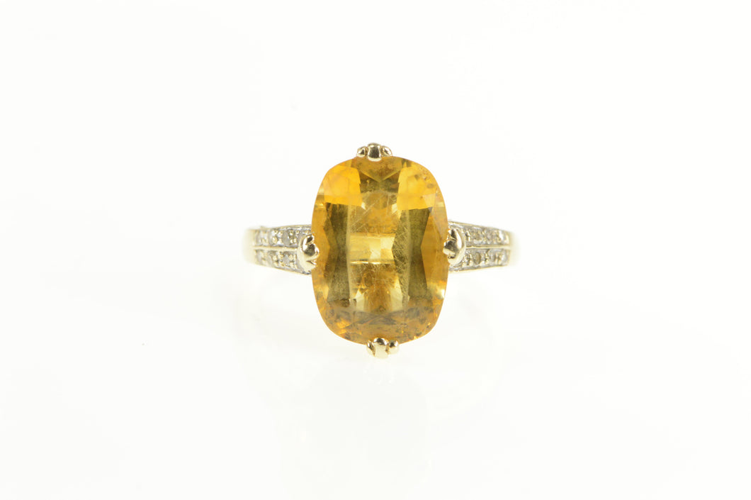 14K Pear Citrine Diamond Pave Cocktail Ring Yellow Gold