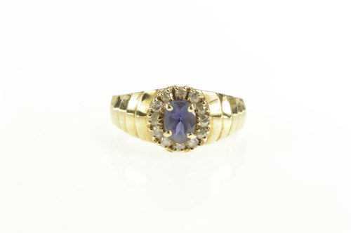 10K Natural Sapphire Diamond Halo Engagement Ring Yellow Gold