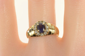 10K Natural Sapphire Diamond Halo Engagement Ring Yellow Gold