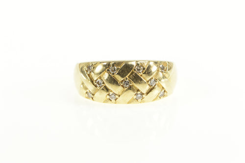 14K Diamond Inset Woven Braid Design Statement Ring Yellow Gold