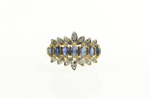 14K Marquise Sapphire Diamond Ornate Statement Ring Yellow Gold